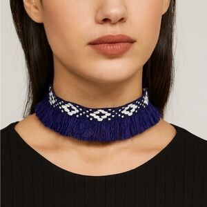 Ettika Royal Blue‎ Aztec Fringe Choker Necklace OS Boho Festival Southwestern
